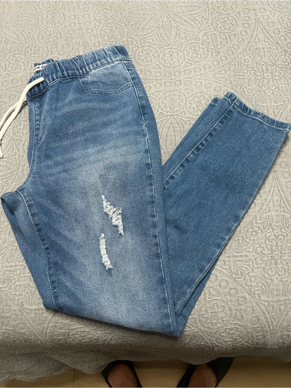 Light Wash Distressed Denim Jogger Pants